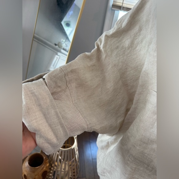 A Ren Oversized Women's Beige Linen Button Down Shirt Size Large - Picture 6 of 12